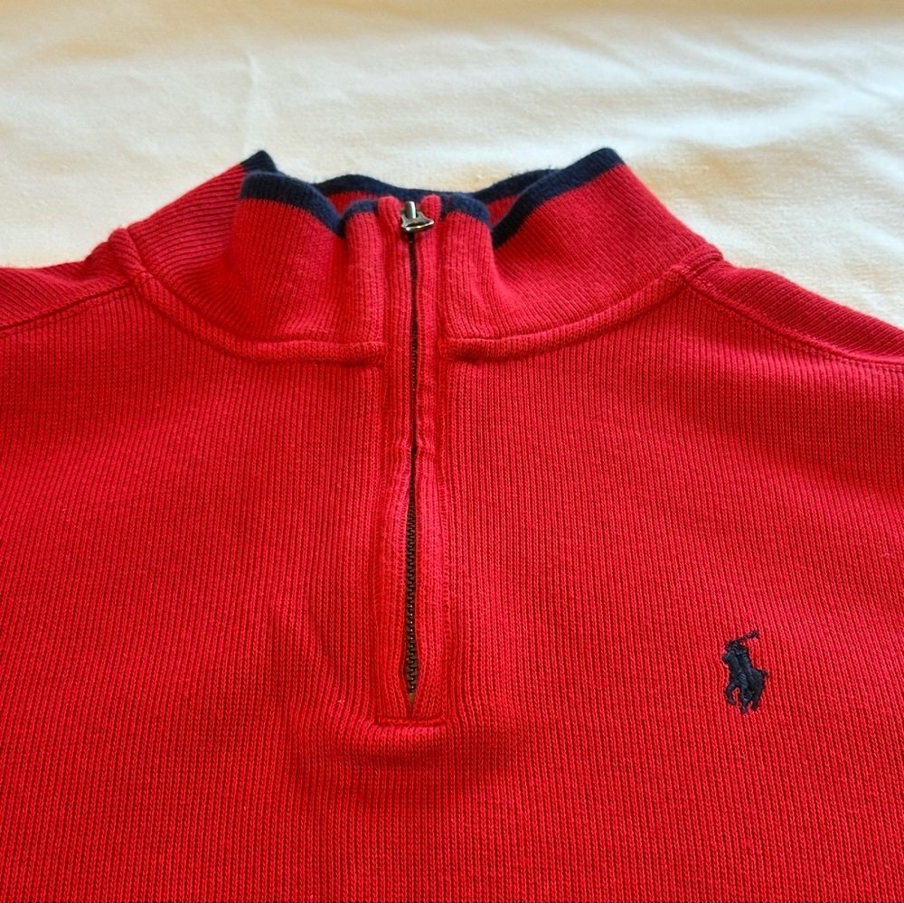 Polo by Ralph Lauren Boys Med Red 1/4 Zip Sweater Pullover Mock Neck 100% Cotton